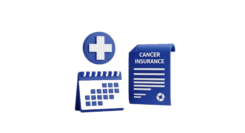 암보험 안내 3D 아이콘(의료 십자, 달력, 암보험 서류)